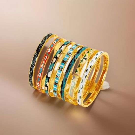 Picture of Golden Mosaic Enamel Bangle Collection (Unisex), Black Enamel