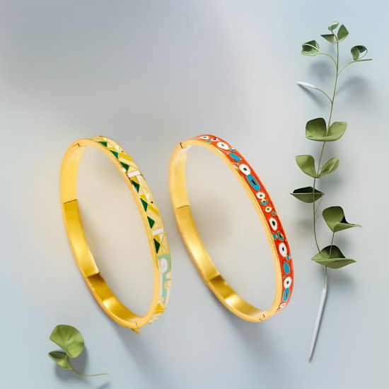 Picture of Golden Mosaic Enamel Bangle Collection (Unisex), Red Enamel